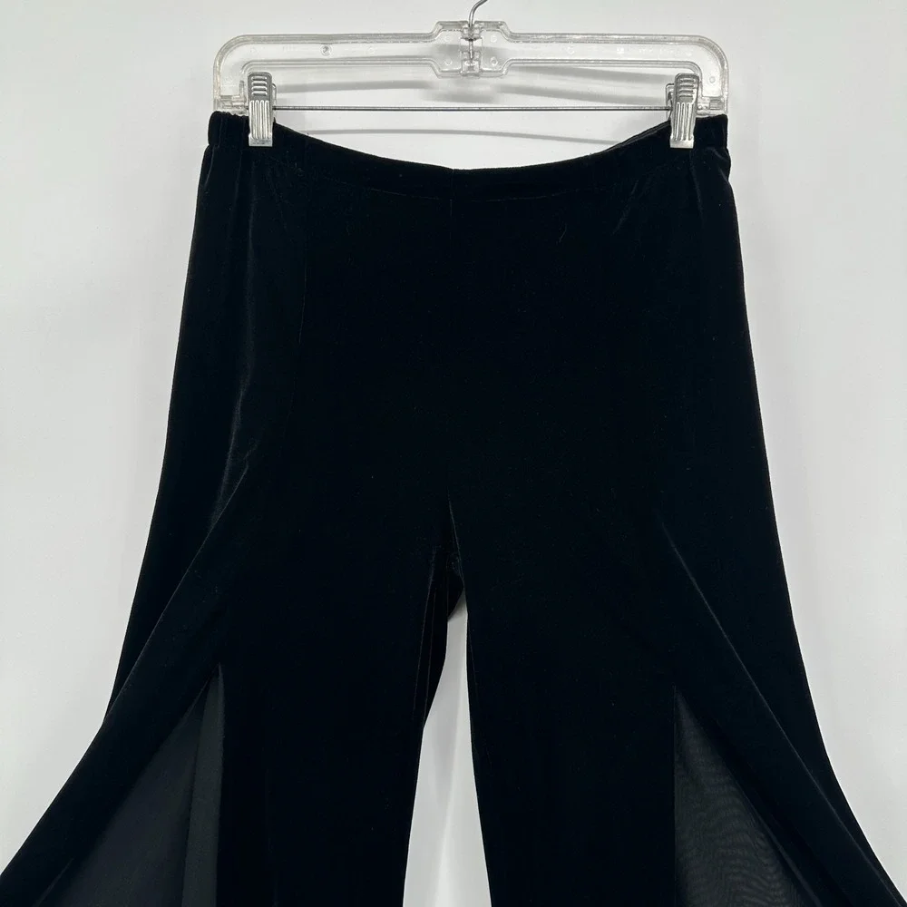 XSCAPE Joanna‎ Chen Pants Size 6 Black Velvet Chiffon Stretch Palazzo Wide Leg